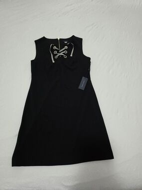 Tommy Hilfiger Black Sleeveless Lace-Up Shift Dress with Gold Eyelets